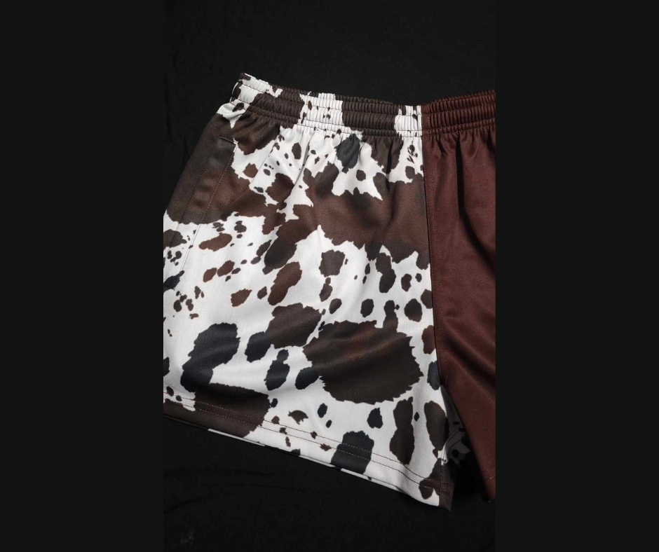 Footy Shorts - 🐄 Country Vibes, Bold Style! 🤠 Brown & White Cow Print