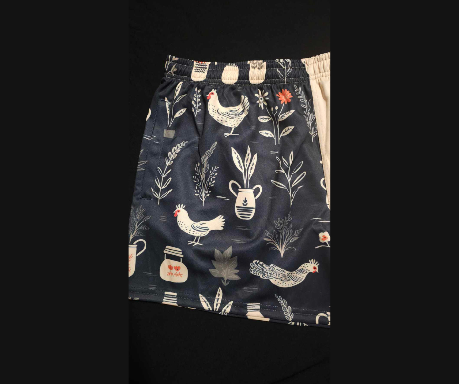 Footy Short - Chickens, Flowers & Pots Design