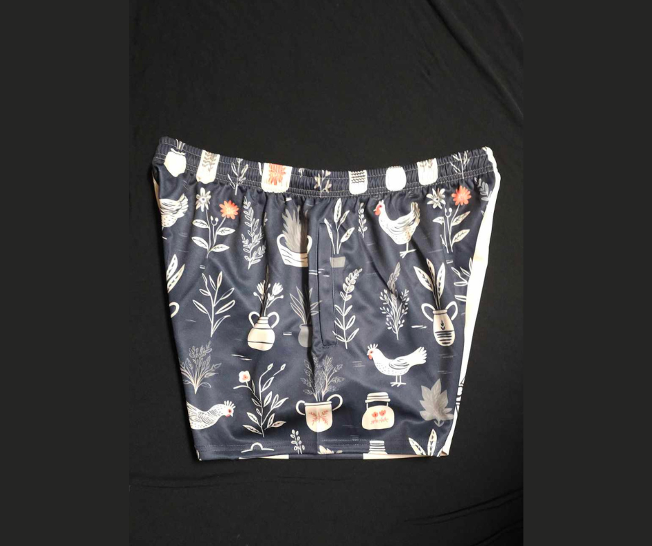 Footy Short - Chickens, Flowers & Pots Design