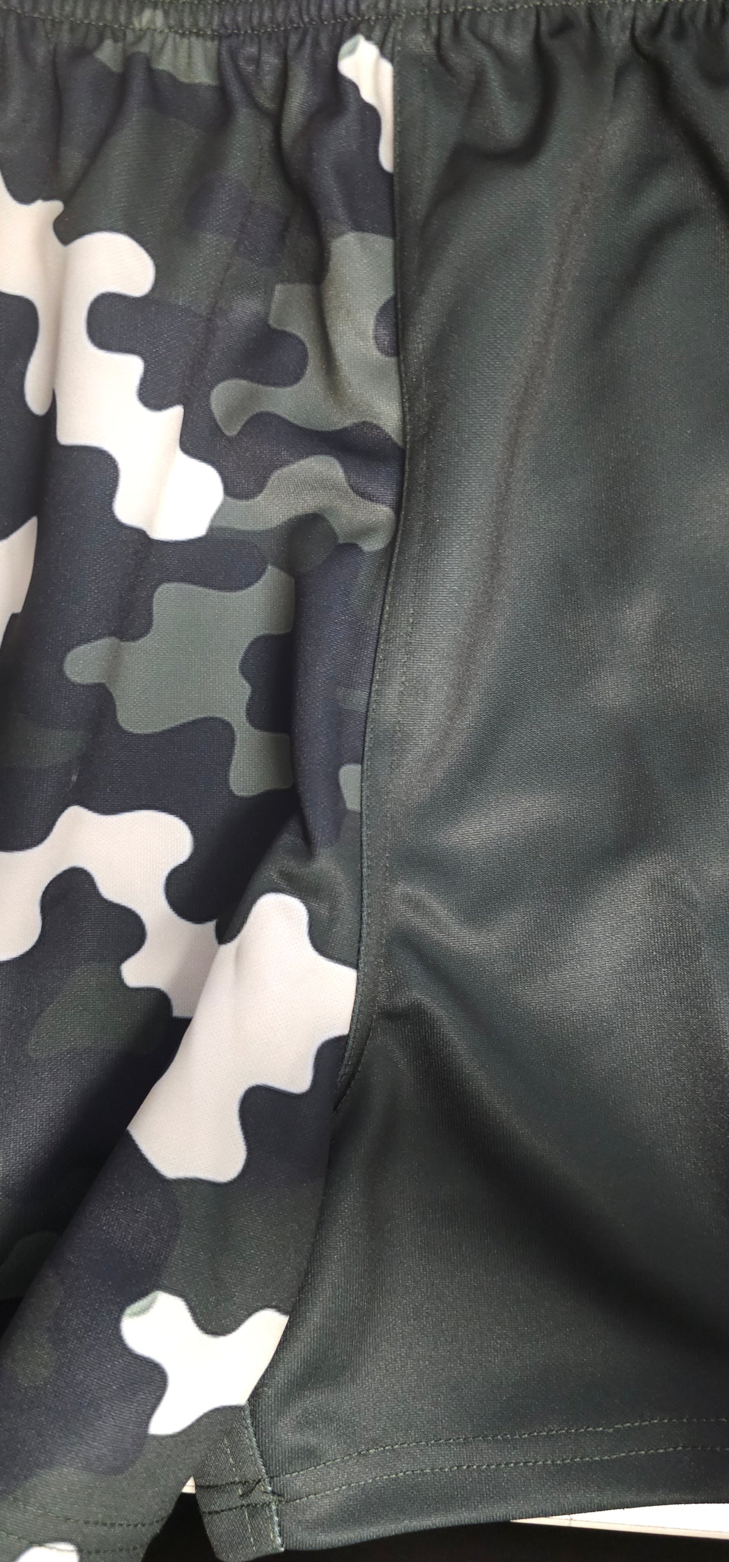 Footy Short - Black/Green Camo Split Design