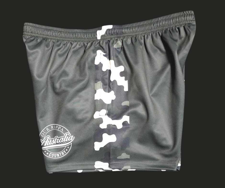 Footy Short - Black/Green Camo Split Design