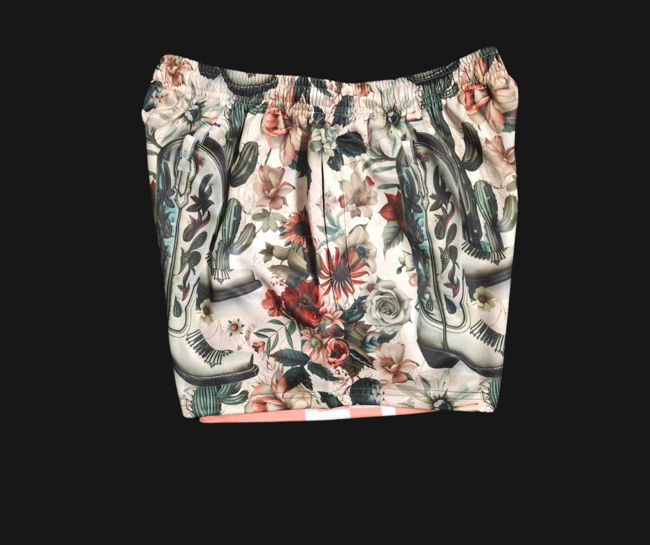 Footy Short - Flowers, Cactus & Boots Design