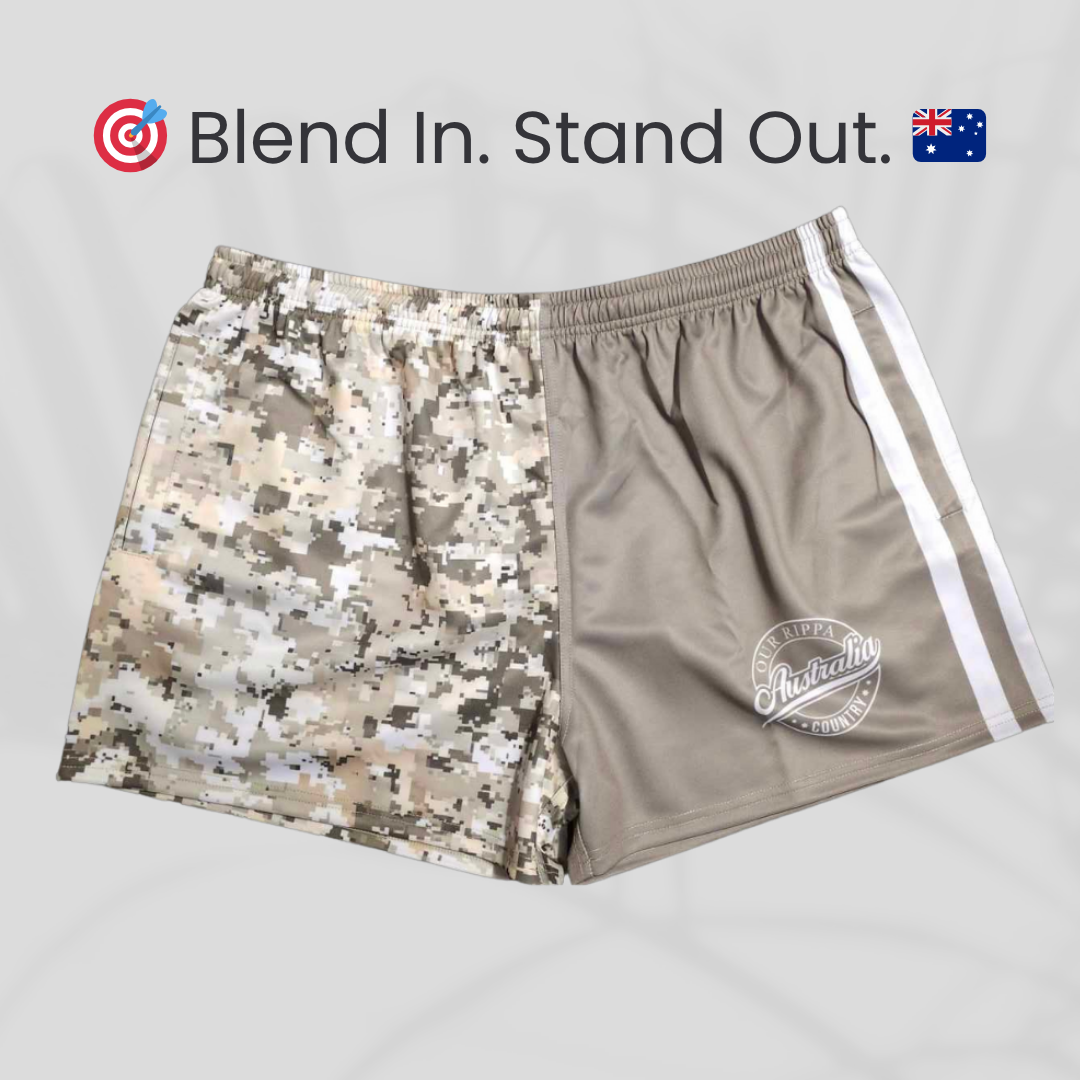 Footy Short - Camo & Khaki Split Design