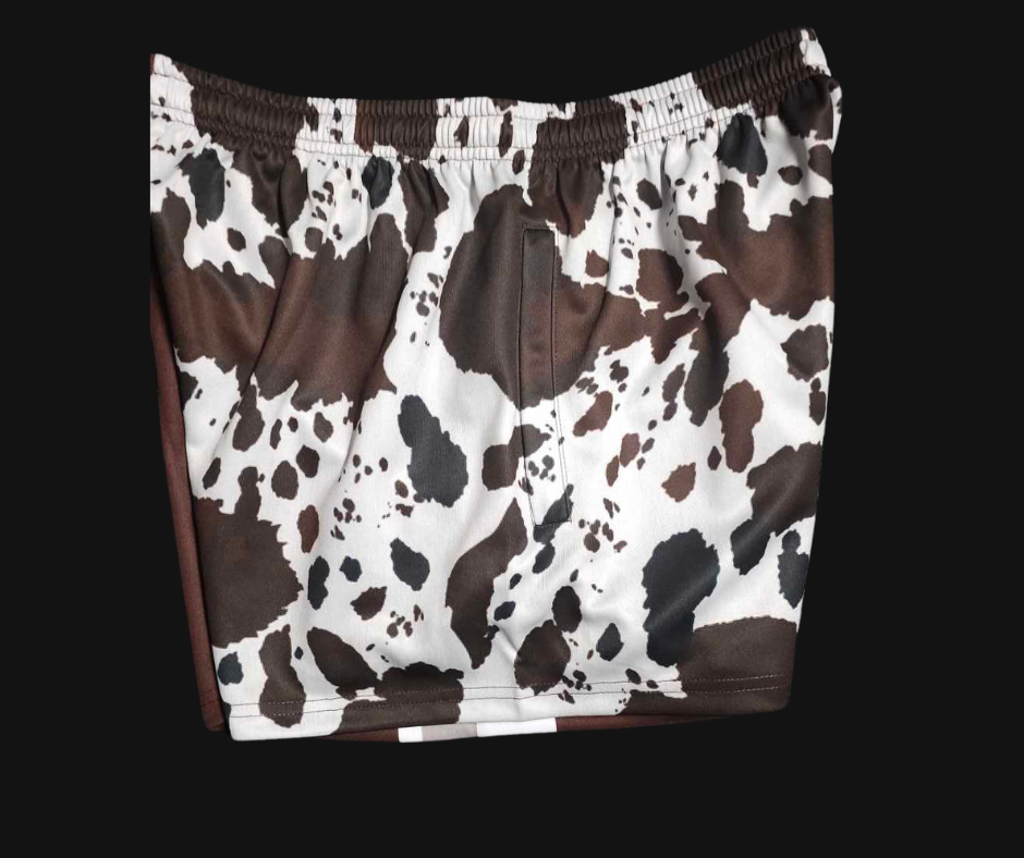 Footy Shorts - 🐄 Country Vibes, Bold Style! 🤠 Brown & White Cow Print