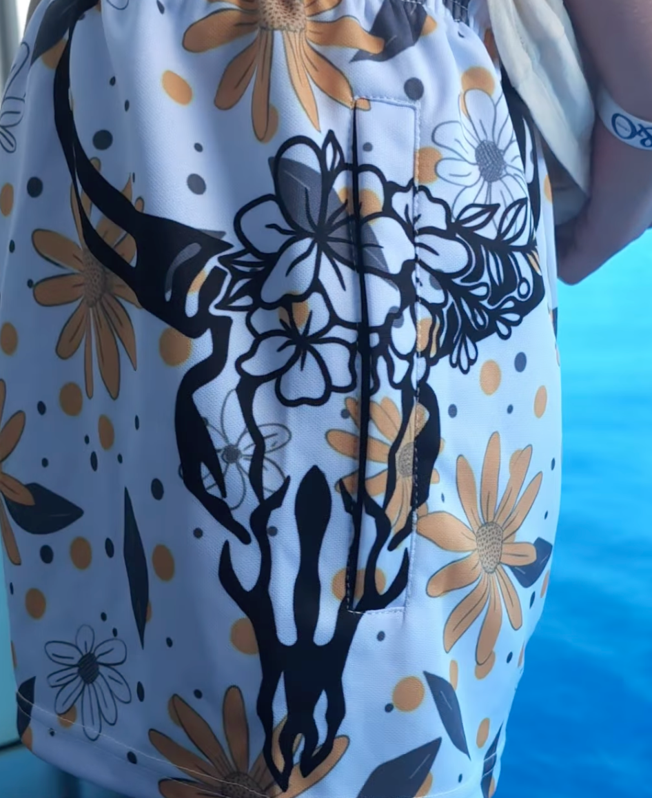 Footy Shorts - Long Horn and Daisy Design