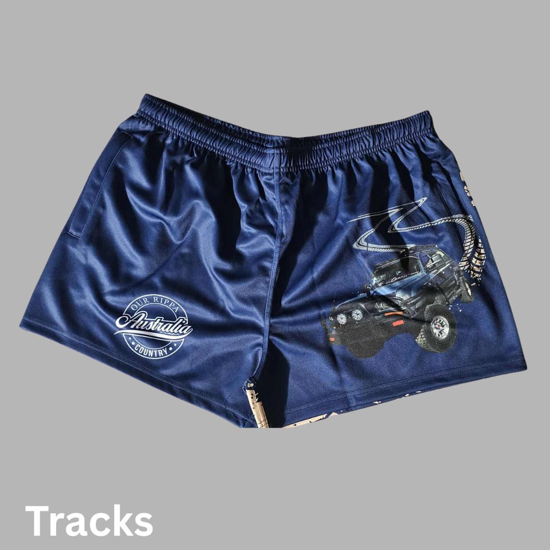Footy Shorts - Leave Ordinary Behind with Our Tyre-Track 4x4 Adventure Shorts!