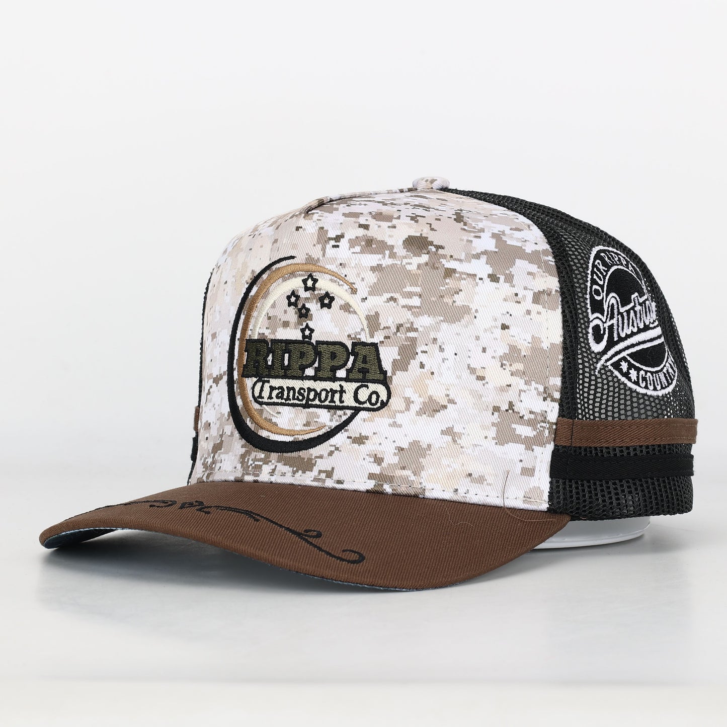 Trucker Cap -Camo Brown "Rippa Transport Co." High-Peak
