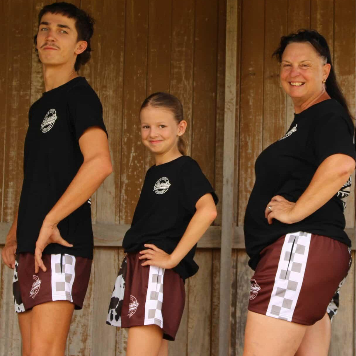 Footy Shorts - Brown & White Cow Print