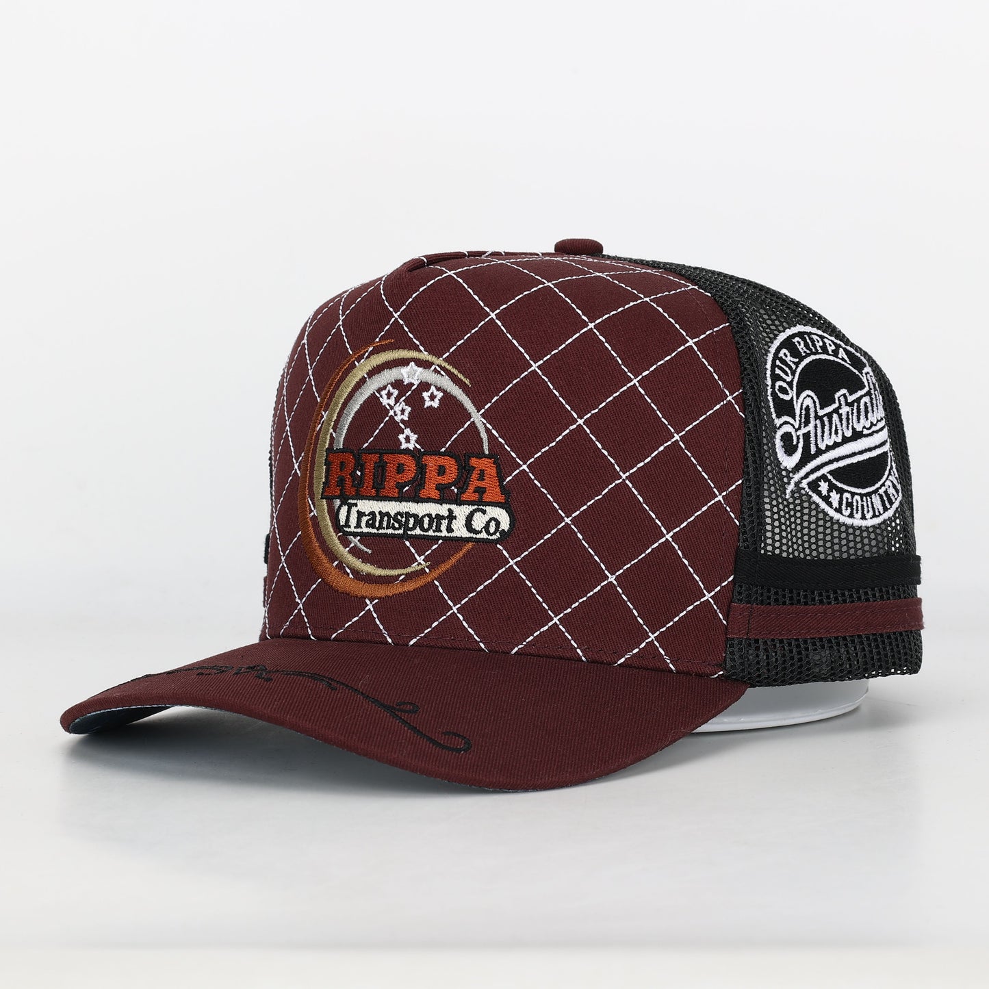 Trucker Cap - Maroon & Black "Rippa Transport Co." High-Peak