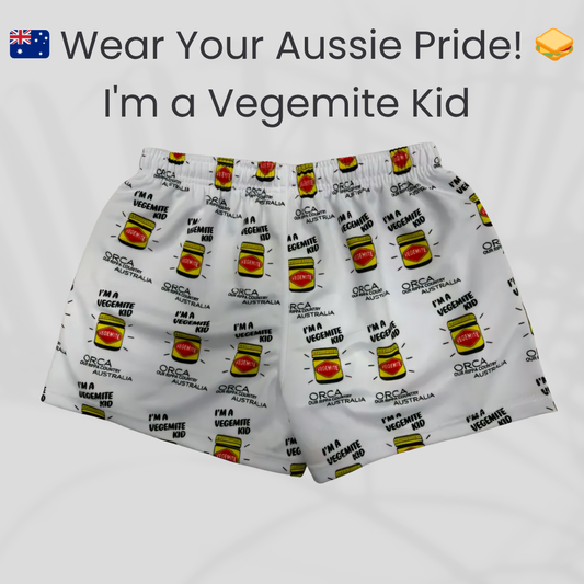 Footy Shorts -Wear Your Aussie Pride!  I'm a Vegemite Kid Design