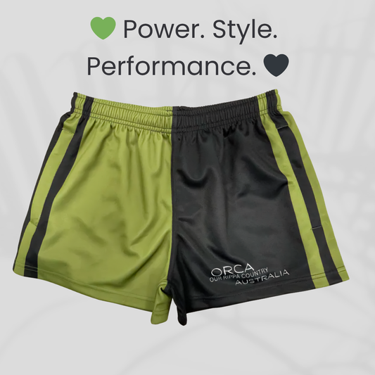 Footy Shorts -  Power. Style. Performance.  Green and Black Design