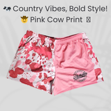 Footy Shorts – Pink Cow Print