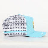 Trucker Cap - Baby Blue & White Mid-Peak "Rippa Transport Co." Sunflower Aztec Mesh Edition