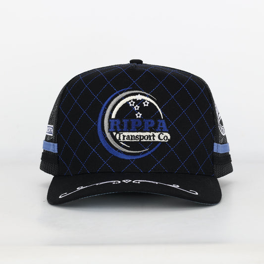 Trucker Cap - Navy Blue & Black "Rippa Transport Co." High-Peak
