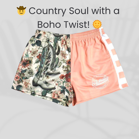 Footy Short -  Country Soul with a Boho Twist!  Flowers, Cactus & Boots Design