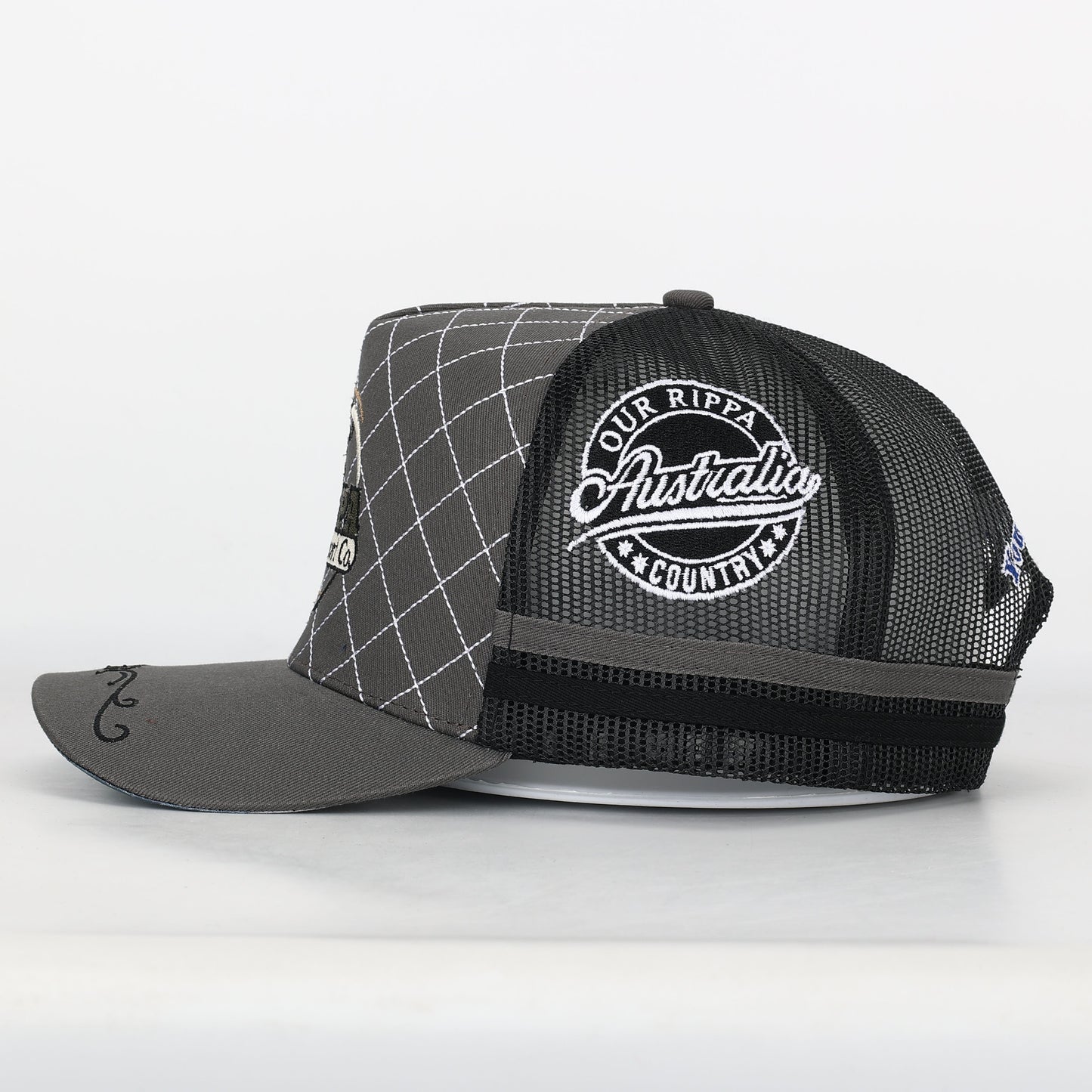 Trucker Cap - Grey & Black "Rippa Transport Co." High-Peak