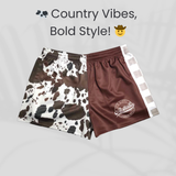 Footy Shorts -  Brown & White Cow Print