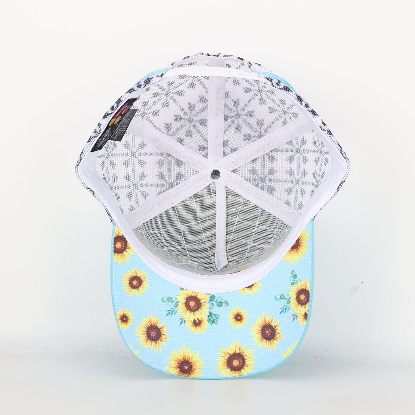 Trucker Cap - Baby Blue & White Mid-Peak "Rippa Transport Co." Sunflower Aztec Mesh Edition