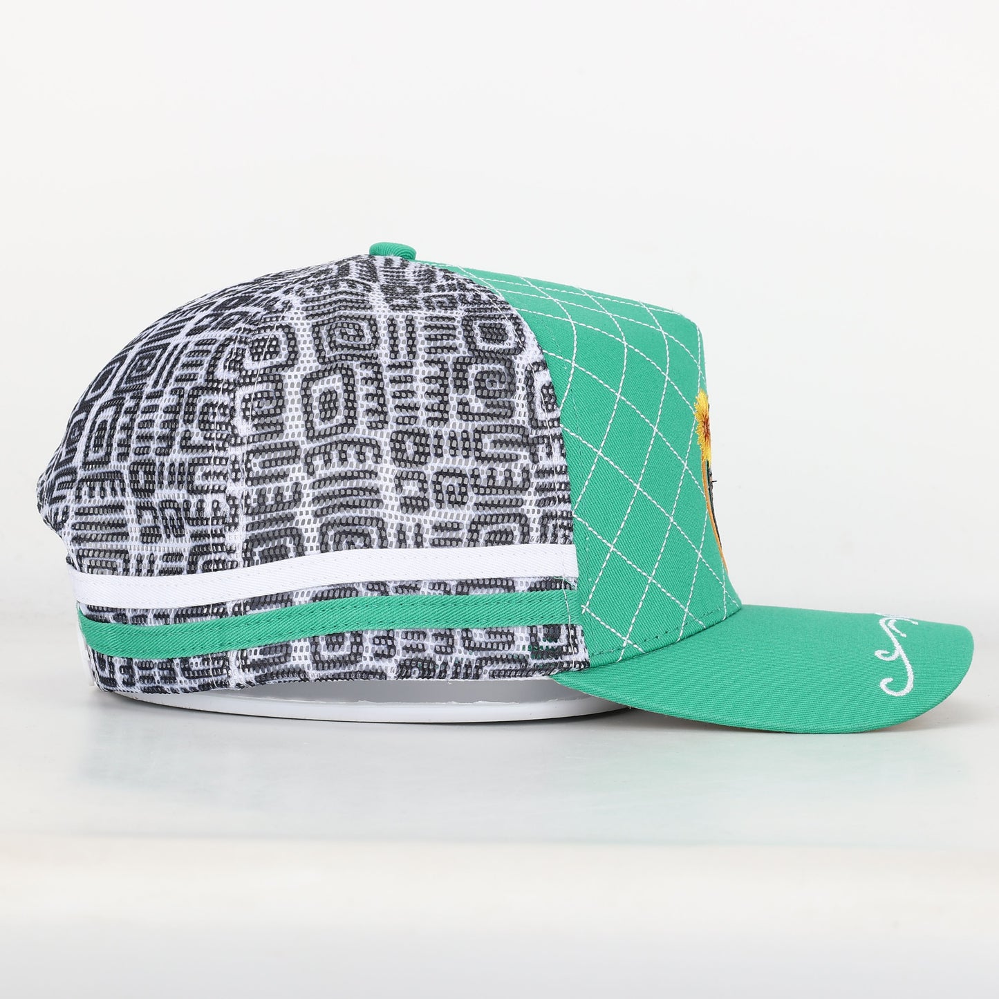 Trucker Cap - Green & White Mid-Peak "Rippa Transport Co." Sunflower & Butterfly Aztec Mesh Edition