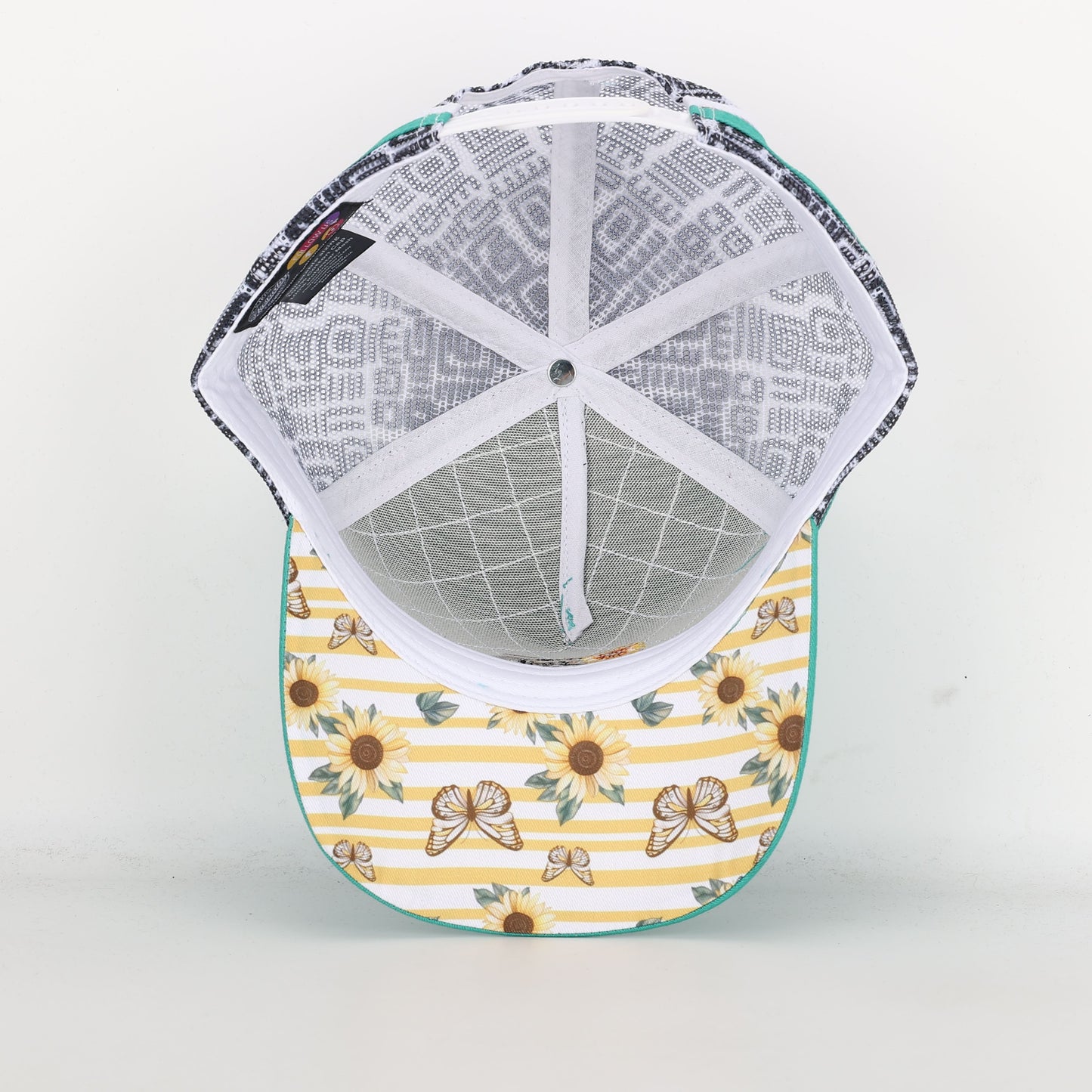 Trucker Cap - Green & White Mid-Peak "Rippa Transport Co." Sunflower & Butterfly Aztec Mesh Edition