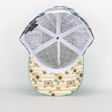 Trucker Cap - Green & White Mid-Peak "Rippa Transport Co." Sunflower & Butterfly Aztec Mesh Edition