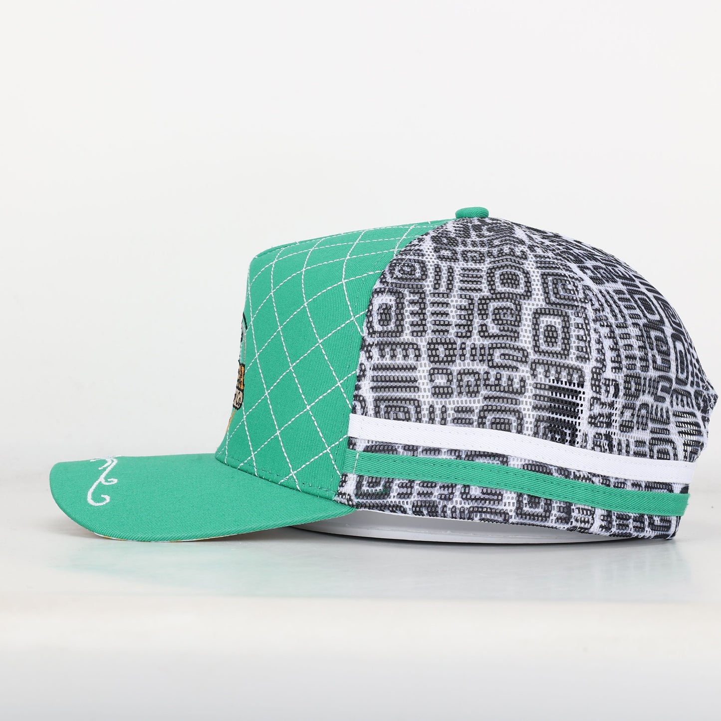 Trucker Cap - Green & White Mid-Peak "Rippa Transport Co." Sunflower & Butterfly Aztec Mesh Edition