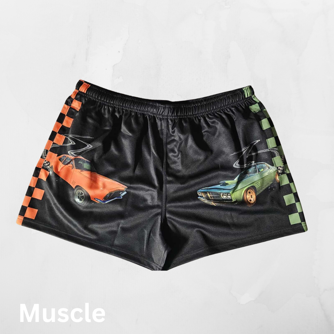 Footy Shorts - Unleash Your Inner Revhead with Our Aussie Muscle Shorts!