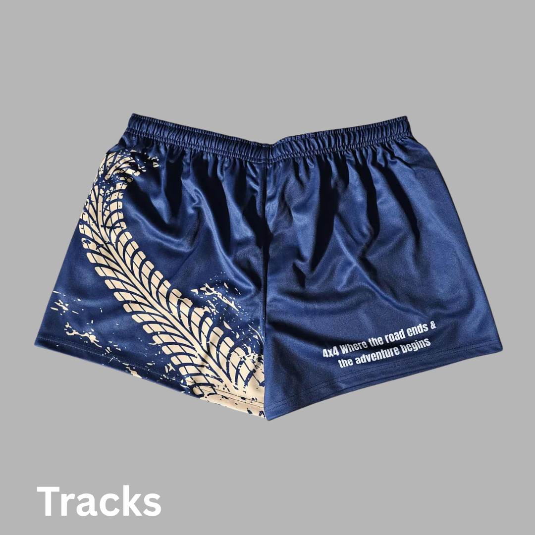 Footy Shorts - Leave Ordinary Behind with Our Tyre-Track 4x4 Adventure Shorts!