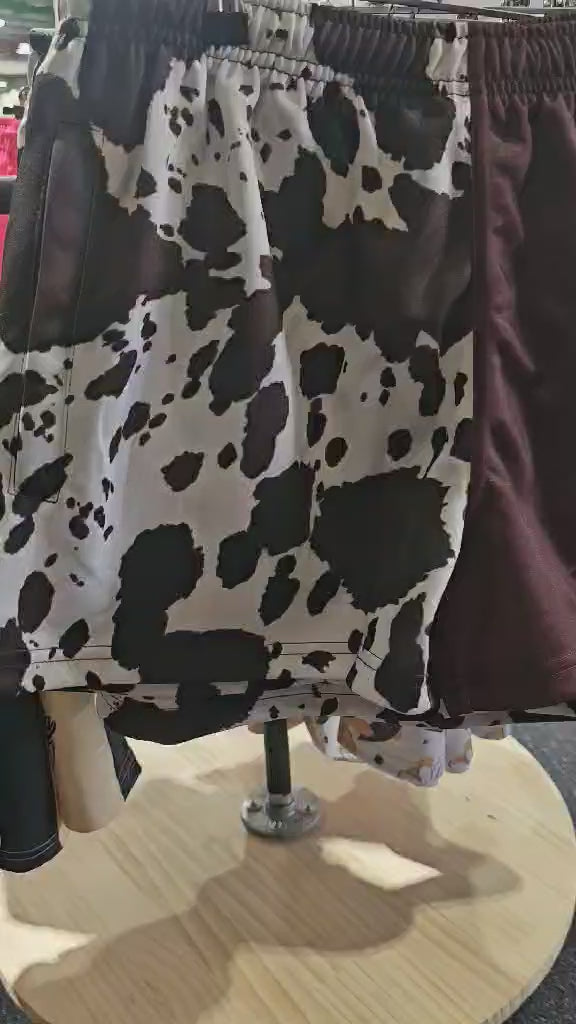 Footy Shorts -  Brown & White Cow Print