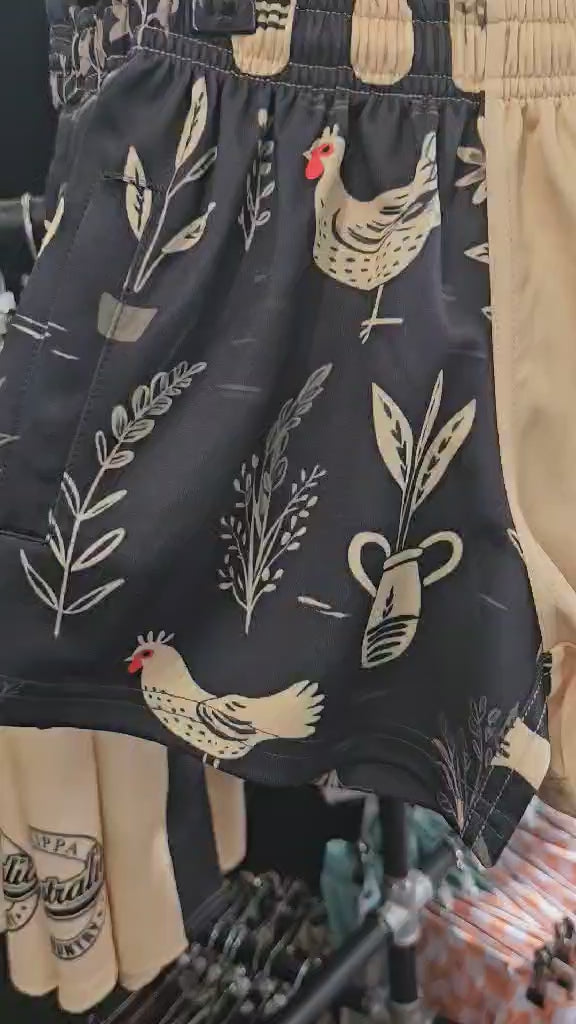Footy Short - Chickens, Flowers & Pots Design