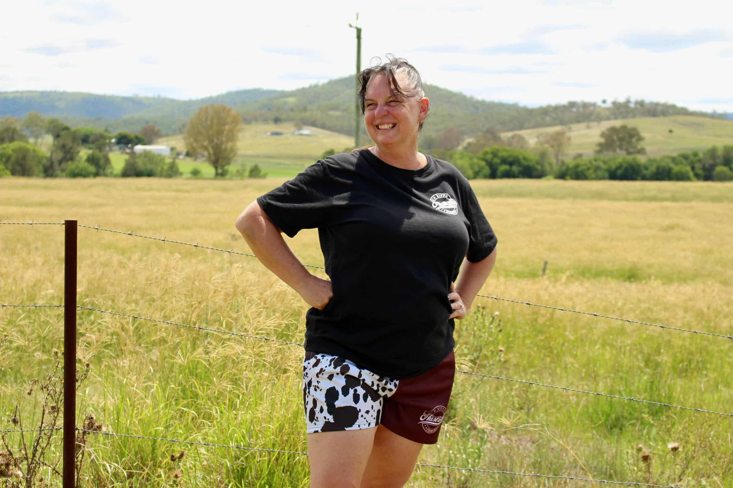 Footy Shorts -  Brown & White Cow Print