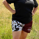 Footy Shorts -  Brown & White Cow Print
