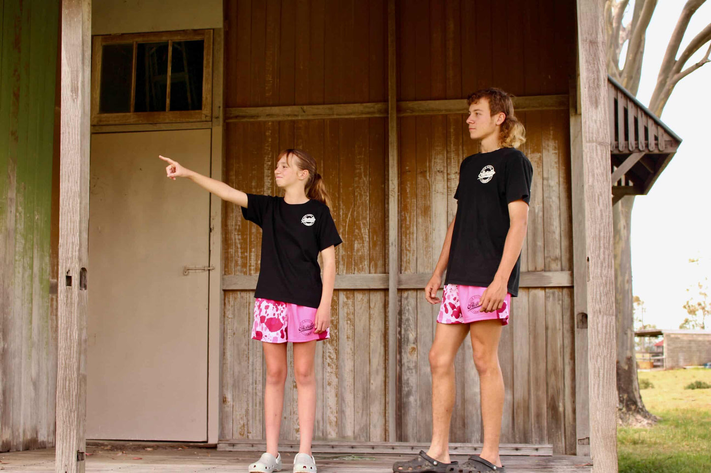 Footy Shorts – Pink Cow Print