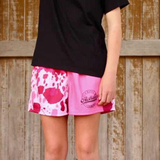 Footy Shorts – Pink Cow Print