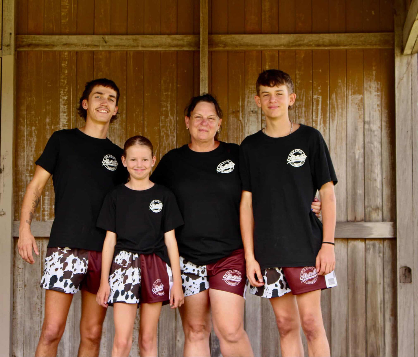 Footy Shorts -  Brown & White Cow Print