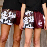 Footy Shorts -  Brown & White Cow Print