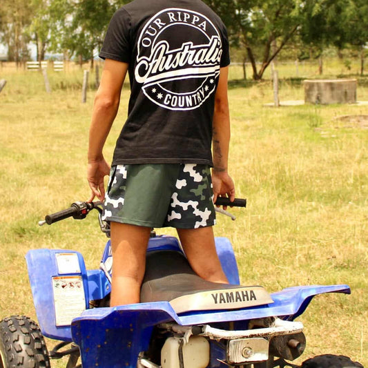 Footy Short -  Black/Green Camo Split Design