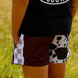 Footy Shorts -  Brown & White Cow Print