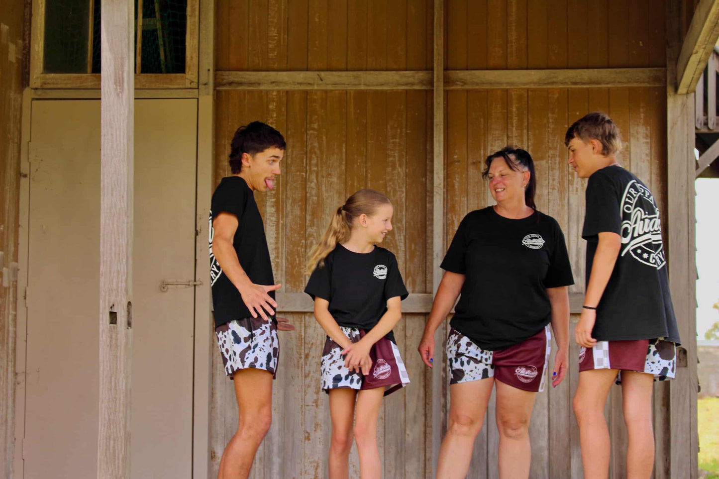 Footy Shorts -  Brown & White Cow Print