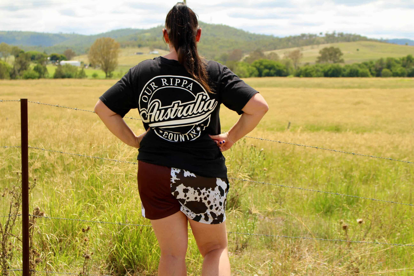 Footy Shorts -  Brown & White Cow Print