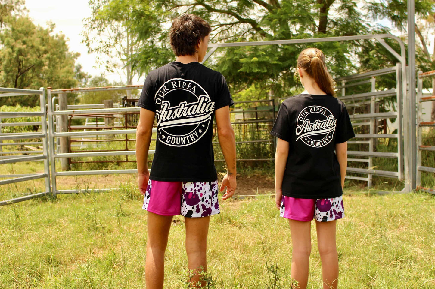 Footy Shorts –  Purple Cow Print