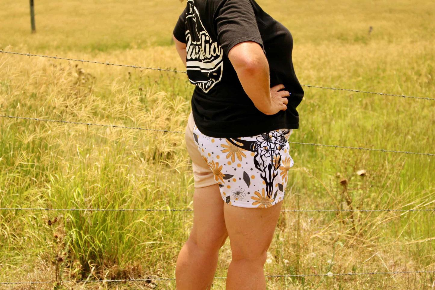 Footy Shorts - Long Horn and Daisy Design