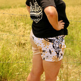 Footy Shorts - Long Horn and Daisy Design