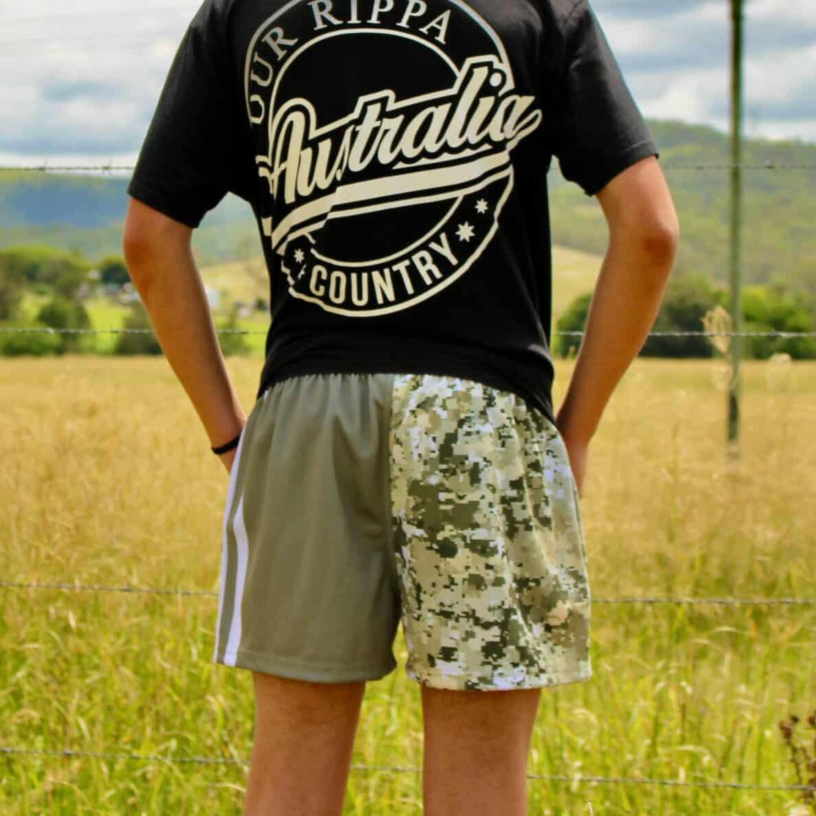 Footy Short -  Camo & Khaki Split Design