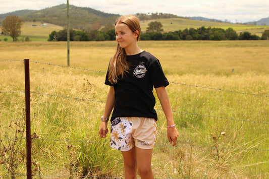 Footy Shorts - Long Horn and Daisy Design