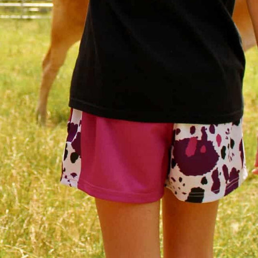 Footy Shorts –  Purple Cow Print