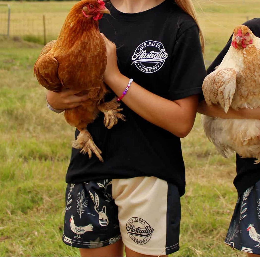 Footy Short - Chickens, Flowers & Pots Design