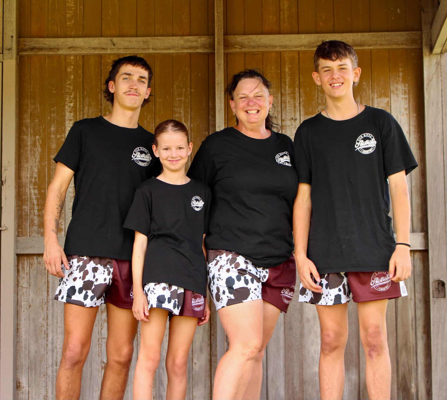 Footy Shorts -  Brown & White Cow Print