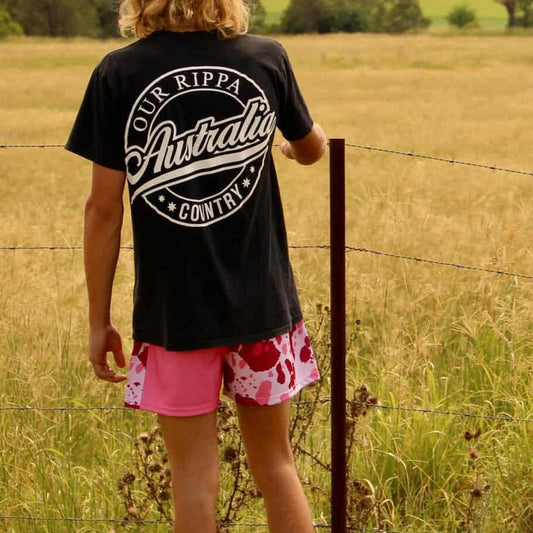 Footy Shorts – Pink Cow Print