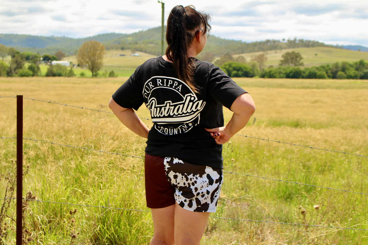 Footy Shorts -  Brown & White Cow Print